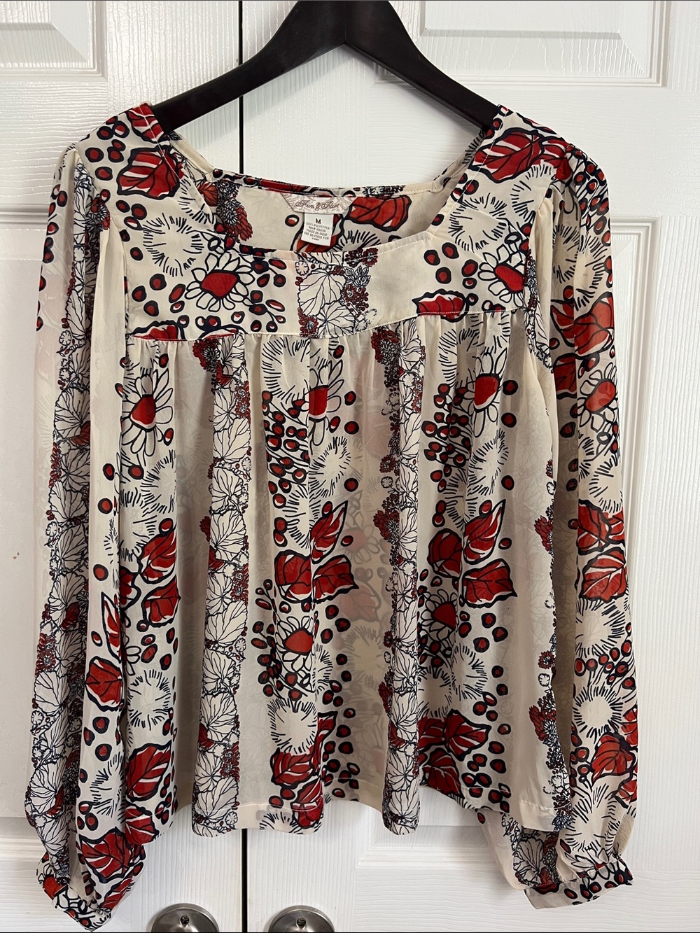 Fun & Flirt Red and Cream Floral Peasant Blouse